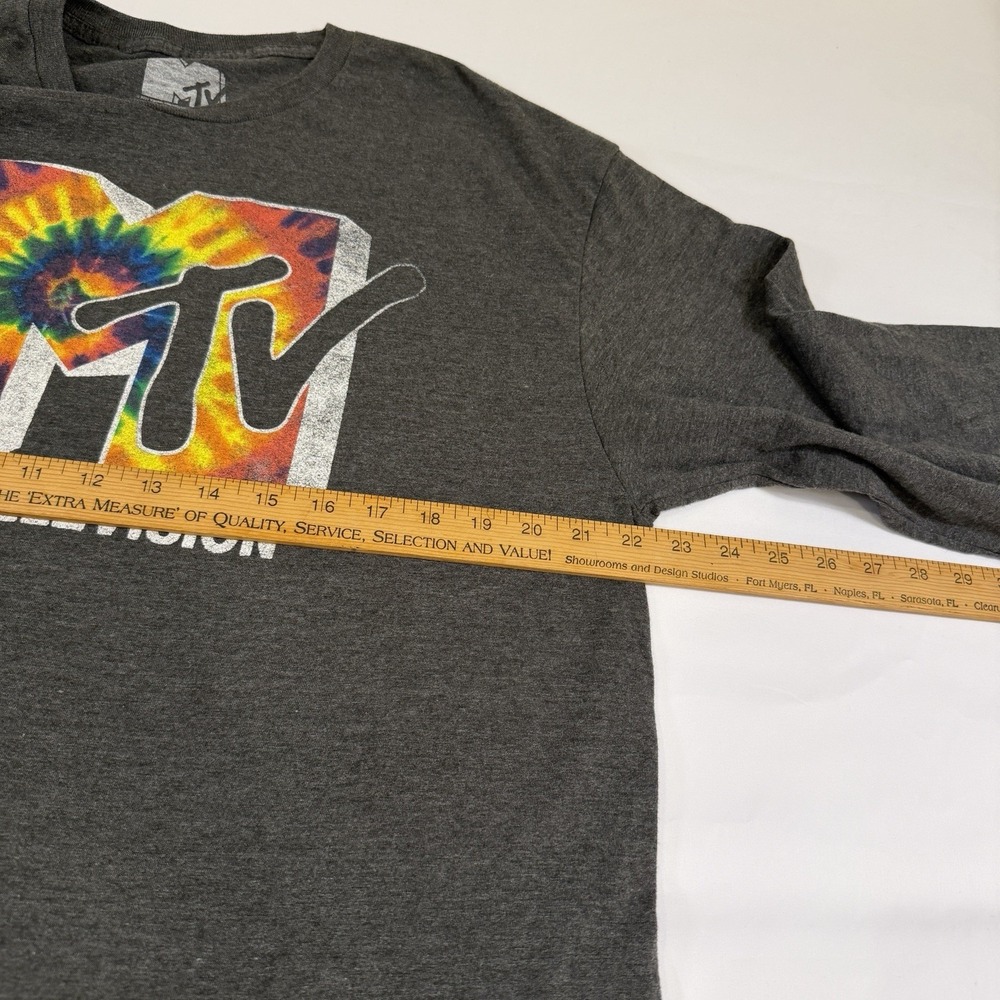 MTV Long Sleeve Dark Gray Graphic T-Shirt Tie Dye Logo Men's Size XL 80's 90's - Picture 10 of 14